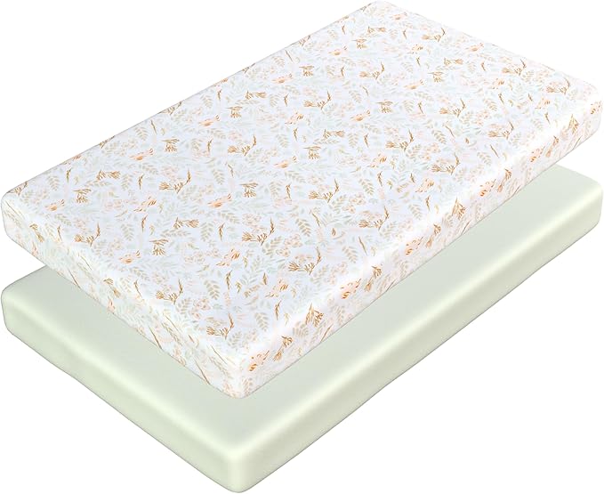 Fitted Crib Sheets for Boys and Girls, 2 Pieces 52"x28" 100% Cotton Crib Mattress Sheet, Absorbent Baby and Toddler Bed Sheets, Mattress Cover OEKO-TEX Cribs Sheet Set, Green Woodland Neutral Gift Set