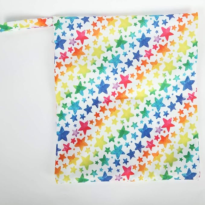 2 Wet Bags Waterproof With Two Zippered Pockets For Cloth Diapers (Jeans and Rainbow)