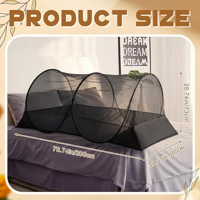 2 Pcs Large Pop up Mosquito Tent Portable Foldable Mosquito Bug Net for Bed Camping Travel Patio Outdoor 78 * 39 * 28 Inch Bug Netting Mesh Tent Canopy for Adults Bedroom, Black