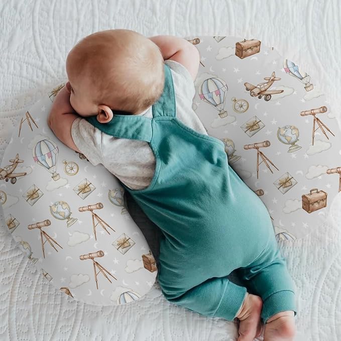 Adventure Nursing Pillow Covers for Boy Girl Travel Planes Compass Luggage Globe Explore Nursing Pillow Slipcovers for Breastfeeding Pillows Holiday Vacation Soft Stretchy Covers for Newborn Infant
