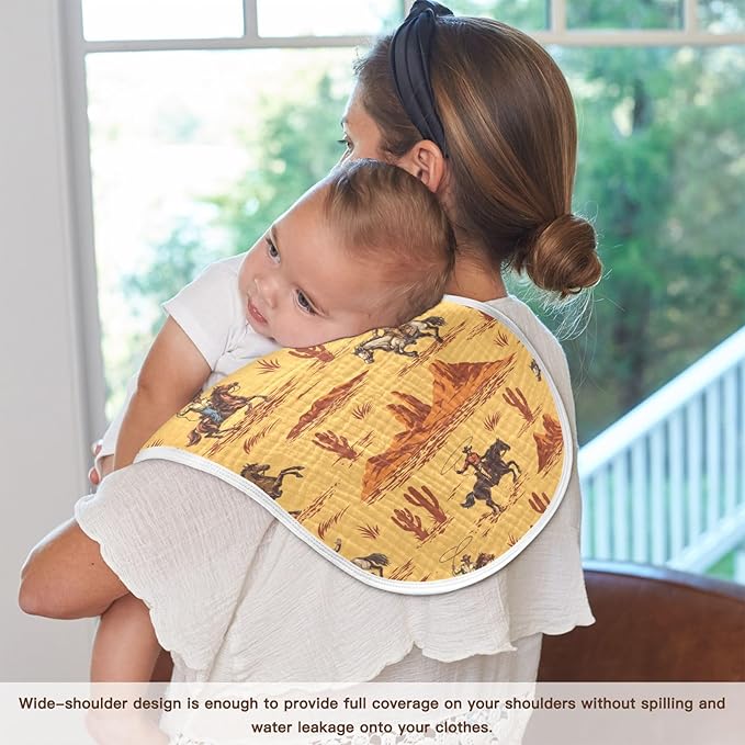 Muslin Burp Cloths for Baby Boys and Girls - 1-Pack Ultra Absorbent Western Desert Cowboy Muslin Washcloths, Newborn Towel, Milk Spit Up Rags, Burp Cloth Bib for Unisex, 22 x 11 Inch