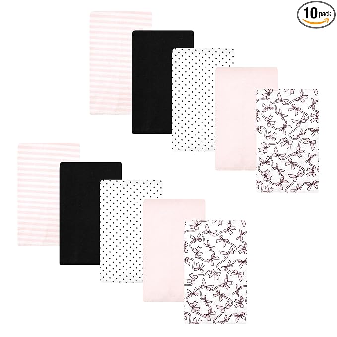 Hudson Baby Unisex Baby Cotton Flannel Burp Cloths, Pink Bows 10 Pack, One Size