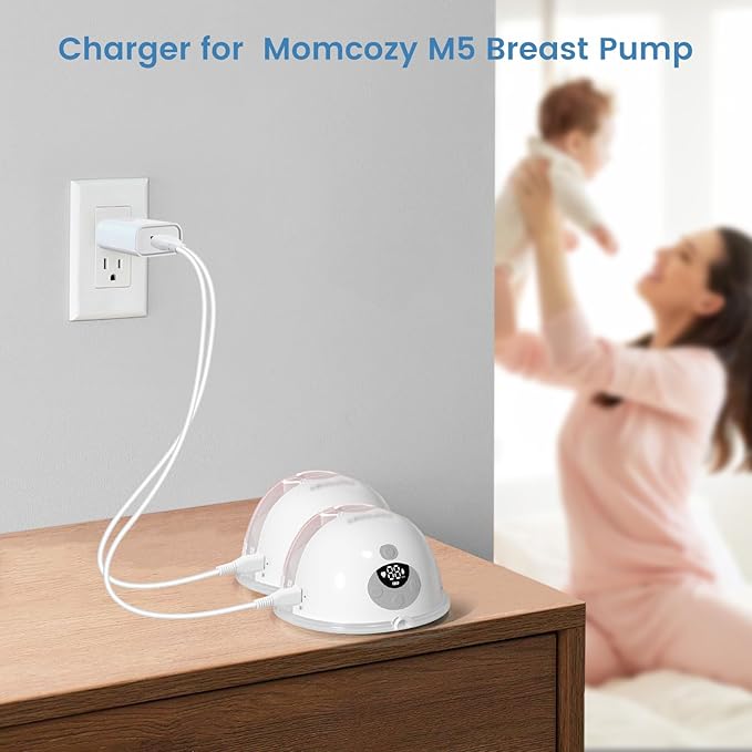 2-Pack Hands Free Breast Pump Charger for Momcozy M5, USB C Charging Cord for Momcozy M6 Breastfeeding Pump, with Power Adapter