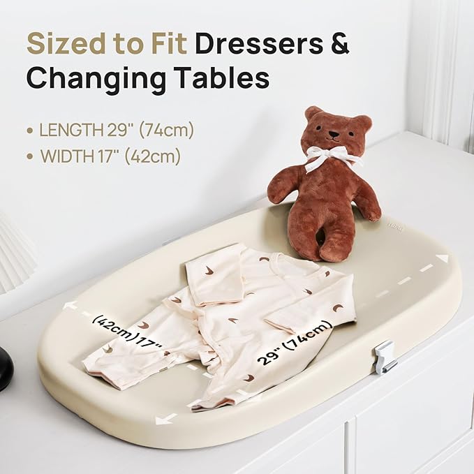 Papablic Baby Changing Pad – Soft & Wipeable Diaper Changing Table Mat for Dresser Bed Sofa, Built-in Safety Belt, Non-Slip, Waterproof, Easy to Clean – Ideal Gift for New Parents (Beige)