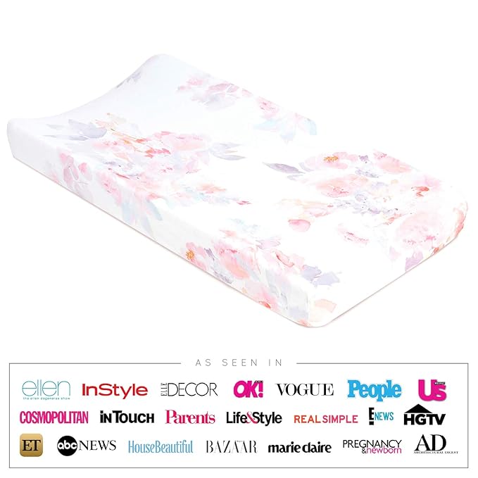 Oilo Changing Pad Cover, Breathable Organic Cotton Fitted Jersey, 300 Thread Count, Machine Washable, Fits Standard Changing Pads (32" x 16"), Girl, Boy, & Neutral Nursery Design, Prim