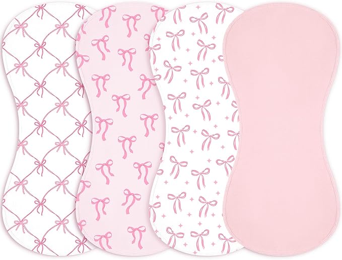Boao 4 Pcs Mallard Duck Baby Burp Cloths Duck Hunting Soft Plush Newborn Spit up Rags Mallard Burp Cotton Cloths Rag for Boy Girl Newborn Infant Gifts Nursery Decor 20.87 x 9.84 Inches (Bow,Pink)