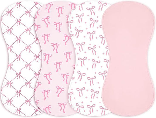 Boao 4 Pcs Mallard Duck Baby Burp Cloths Duck Hunting Soft Plush Newborn Spit up Rags Mallard Burp Cotton Cloths Rag for Boy Girl Newborn Infant Gifts Nursery Decor 20.87 x 9.84 Inches (Bow,Pink)
