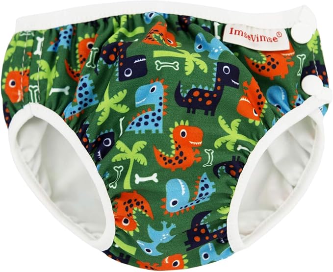 Imse Vimse Reusable Baby Swim Diapers for Boys (Green Dino, L 20-26 lbs)