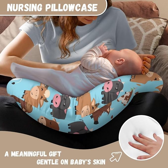 Cow Feeding Pillow Covers Washable & Breathable Nursing Pillow Slipcovers Breastfeeding Newborn Feeding Cushion Cover Practical Gift, Best Choice for Mom Cover Only