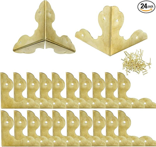 24PCS 1.3” Metal Box Corner Protector, Gold Triangle Edge Decorative Case Corner Edge Guard Protector Metal Cabinet Table Edge Cover