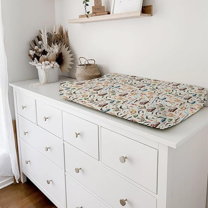Vintage Hunting Fishing Baby Changing Pad Covers for Boy Girl 32''x16'' Fishing Hunting Deer Ducks Fitted Diaper Change Table Pad Mats Hunting Animal Soft Breathable Nursery Changing Table Sheets