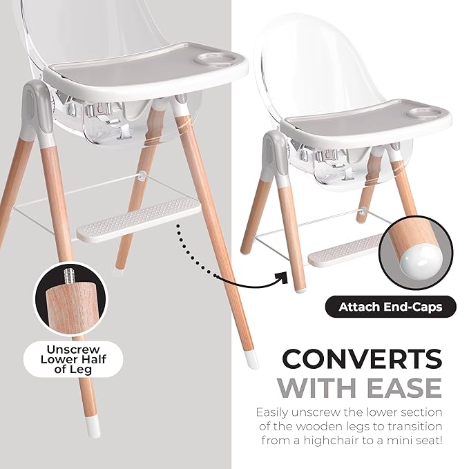 Classic Non-Reclinable 6 in 1 Baby High Chair for Babies and Toddlers, Modern Safe & Compact Wooden Highchair, Easy to Clean, Removable Tray, Easy to Assemble