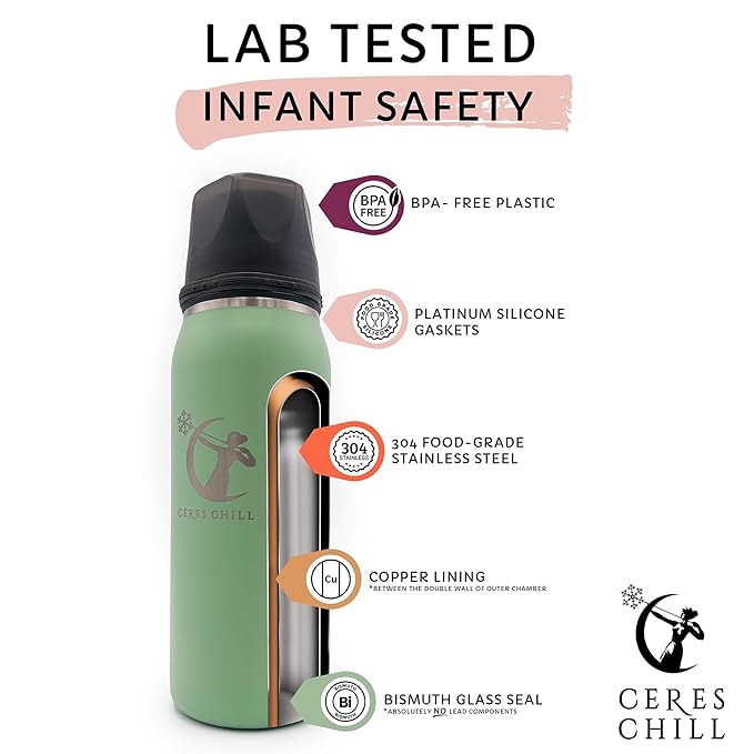 CERES CHILL OG Breastmilk Chiller, Reusable Storage Container, Up to 34 oz. - Bottle Cooler Keeps Milk at Safe Temperatures for Up to 20 Hours, Connects w/Most Pumps (Mombré Blue & Pink)