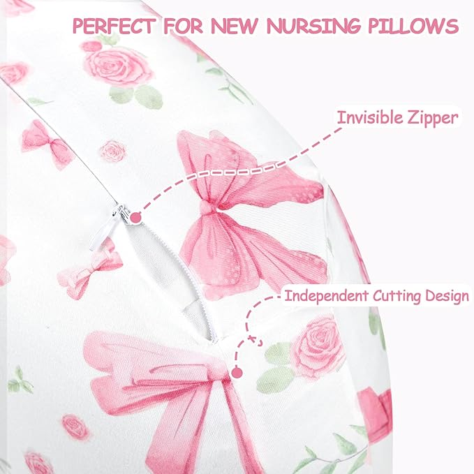 New Nursing Pillow Cover Girls, Soft Breastfeeding Pillow Covers for Baby Newborn Infant, fits New Nursing Pillow, Easy Removal and Machine Washable Slipcover, Pillowcase Only (Pink Rose)