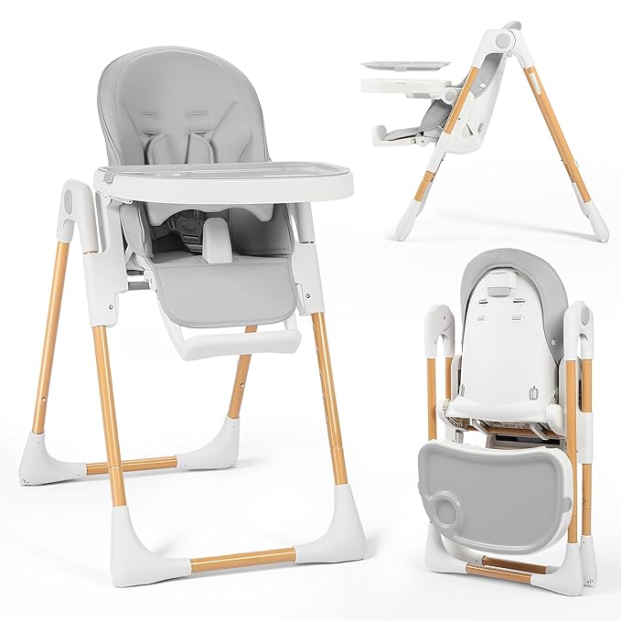 TODEFULL 3 in 1 Foldable Baby High Chair, Infant High Chairs for Babies and Toddlers, 6 Height & 5 Recline Adjustable Toddler Feeding Chair, 2 Tray Depth & 3 Footrest Angles, 2 Built-in Wheels, Black