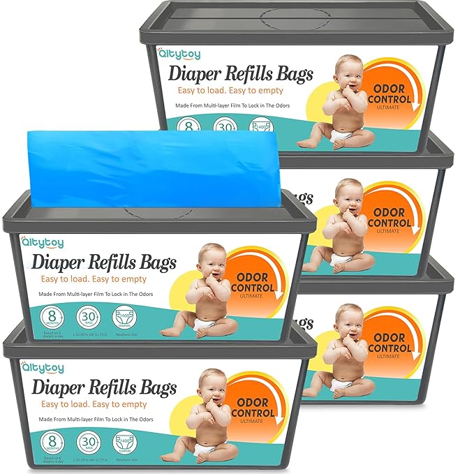 Diaper Pail Refill Bags Compatible with Diaper Genie Easy Roll Signature & Platinum Pails,5-Pack (150 Bags) Hold up to 7000 Newborn Diapers Extra Thickness Powerful Odor Control Easy to Use