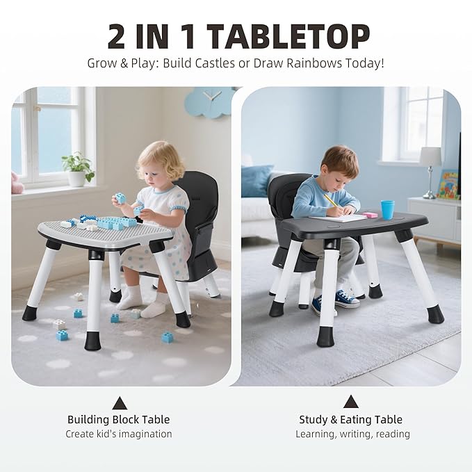Baby High Chair, 8 in 1 Convertible Highchair, Booster Seat, Building Block/Activity Table, Stool, Feeding Chair with Dishwasher-Safe Tray, High Chairs for Babies and Toddlers (Black)