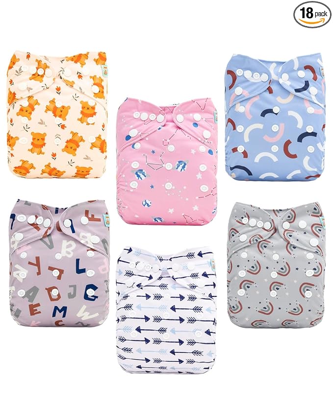 ALVABABY Baby Cloth Diapers 6 Pack with 12 Inserts Cloth Diaper Covers Adjustable Washable Reusable for Baby Girls and Boys