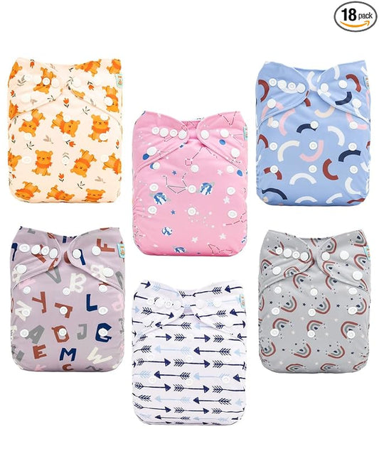 ALVABABY Baby Cloth Diapers 6 Pack with 12 Inserts Cloth Diaper Covers Adjustable Washable Reusable for Baby Girls and Boys
