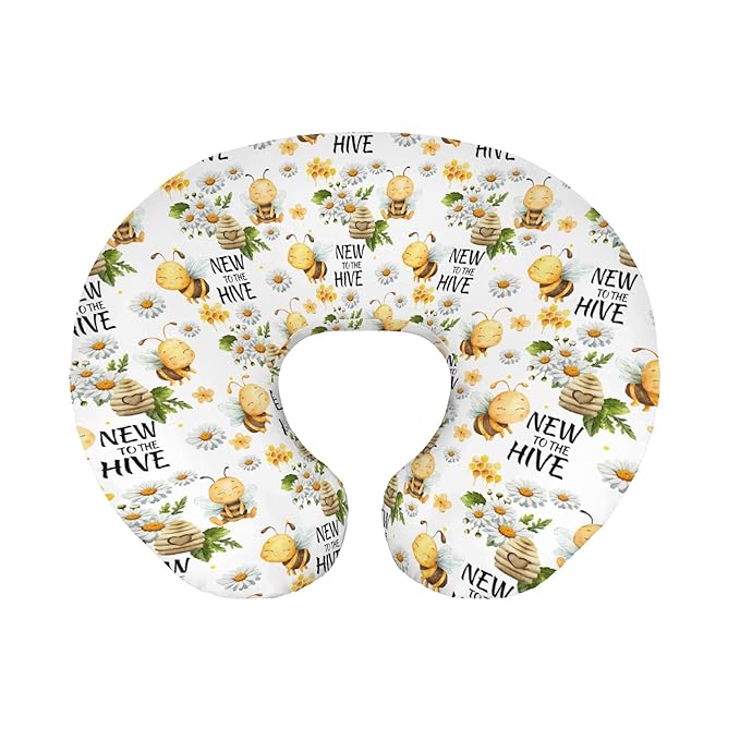 Baby Girls Nursing Pillow Cover Honey Bumble Bee Floral, New to Hive Daisy Flower Breastfeeding Pillowcase, Bottle Feeding Pillow Slipcover Shower Gift Cover Only