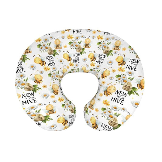Baby Girls Nursing Pillow Cover Honey Bumble Bee Floral, New to Hive Daisy Flower Breastfeeding Pillowcase, Bottle Feeding Pillow Slipcover Shower Gift Cover Only