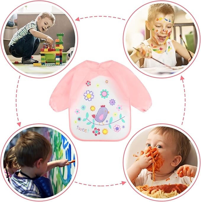 Accmor 4 Pack Long Sleeve Baby Bibs, Waterproof Sleeved Bib, Toddler Baby Girls Boys Smock Bibs for 6-36 Months