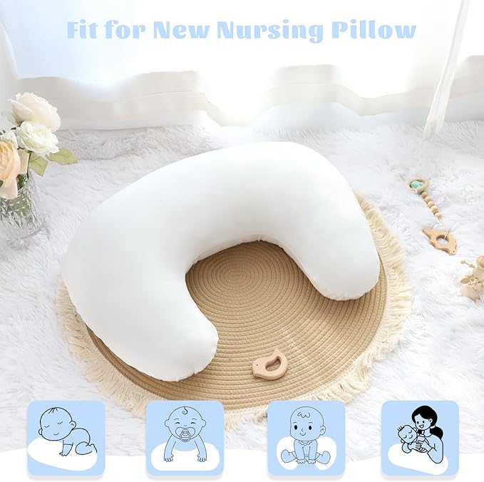 Hooyax Waterproof Nursing Pillow Cover, Stretchy Nursing Covers for New-Designed Breastfeeding Pillows, Adorable Infant Feeding Pillow Slipcover for Baby Boy and Girls (White)