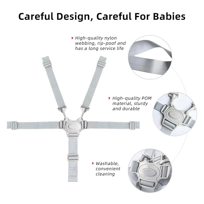 High Chair Straps, Adjustable Harness Baby Safety Strap Belt for Stroller Pushchair Pram Buggy High Chair Baby Harness Safety Harness Strap Belt (Grey)