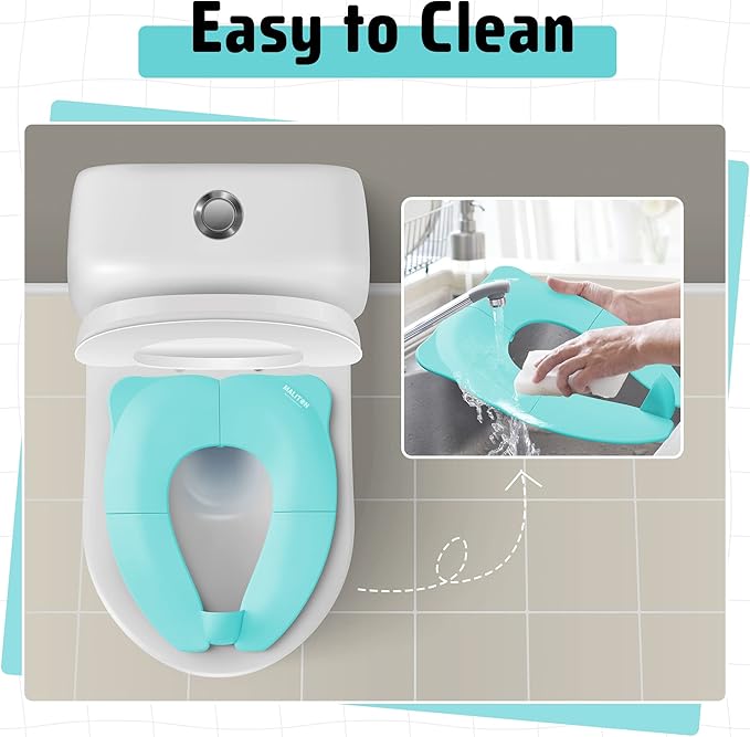 Maliton Travel Potty Seat for Toddler & Kid Travel, Portable Foldable Potty Seat with Storage Bag, Non-Slip Potty Training Toilet Seat Cover wth Splash Guard (Aqua Green)