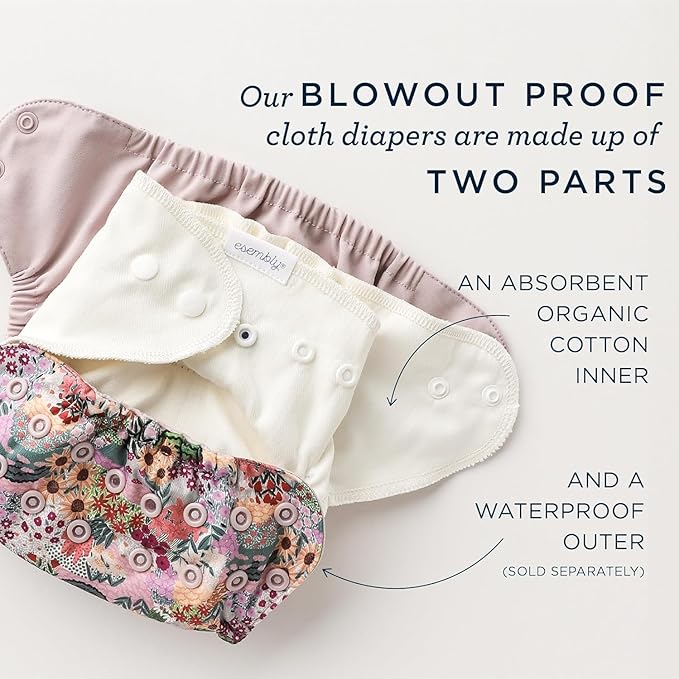 Esembly Cloth Diaper Bundle Set - 3 Organic Cotton Absorbent Inners and 1 Waterproof Outer Diaper Cover - Reusable, Washable, Snap Closure Cloth Diapers - Size 1 (7-17lbs), Gingham