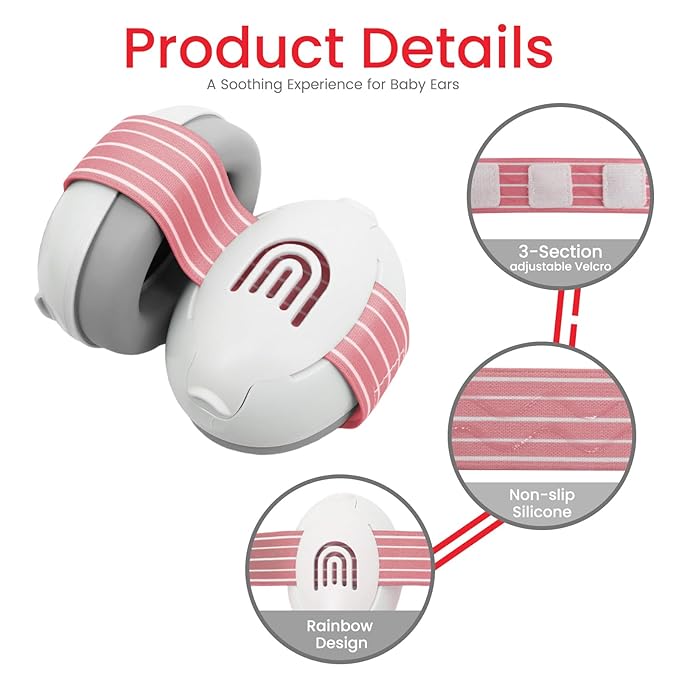 Baby Ear Protection for Babies and Toddlers up to 36 Months - Noise Reduction Earmuffs - Comfortable Baby Headphones Against Hearing Damage & Improves Sleep - Pink