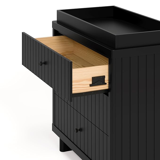 Storkcraft Kyoto 3 Drawer Chest with Topper (Black) - GREENGUARD Gold Certified, Nursery & Kids' Bedroom Wood Chest, Interlocking Drawer System, and Easy Assembly with Pre-Installed Tracks