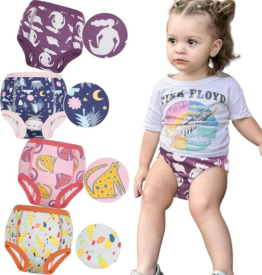 MooMoo Baby Training Underwear 4 Packs Absorbent Toddler Potty Training Pants for Boys and Girls-Cotton Animal Print 2T-6T