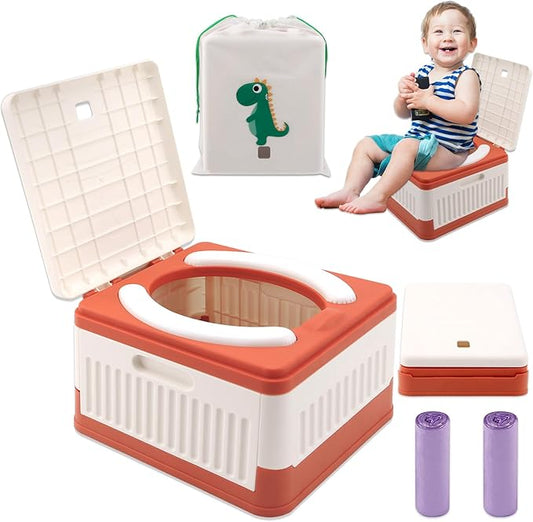 Fabulas Portable Potty for Toddler Travel, Foldable Travel Potty Training Toilet Seat for Kids Boys Girls, Emergency Mobile Toilet In Car for Camping Outdoor Indoor, with 30 Disposable Bags, Orange