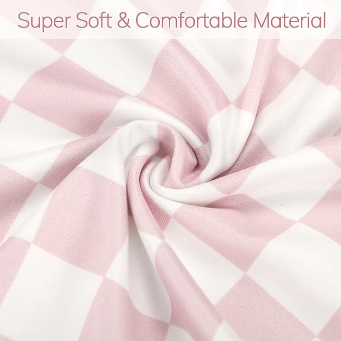 Nursing Pillow Cover, Removable Nursing Covers for Breastfeeding Pillows, Stretchy and Soft Fit for Baby Girls Boys Newborn, Pink Checkerboard (Only Cover)