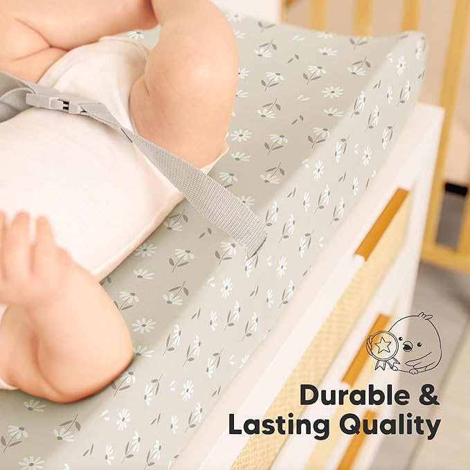 2-Pack Baby Changing Pad Cover for Girl, Boy - 34x18 Soft Viscose Derived from Bamboo Baby Diaper Changing Table Pad Cover Sheets, Neutral, Snug Fit Nursery Diaper Change Sheets (Daisies)
