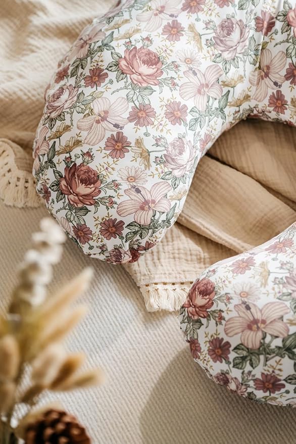 Little Jump Western Wild Flowers Nursing Pillow Cover Slipcover for Breastfeeding Pillows, Soft and Comfortable Safely Fits On Standard Infant Nursing Pillows (2 Pack Vintage Floral)