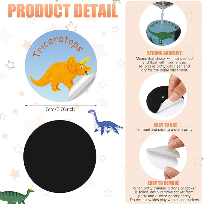 Geyee 24 Pcs Potty Training Stickers Potty You Pee on Toilet Reveal Stickers Chart Reusable Pee Decals Color Changing Seat Toilet Targets for Boys Girls Kids Training Use(Dinosaur)