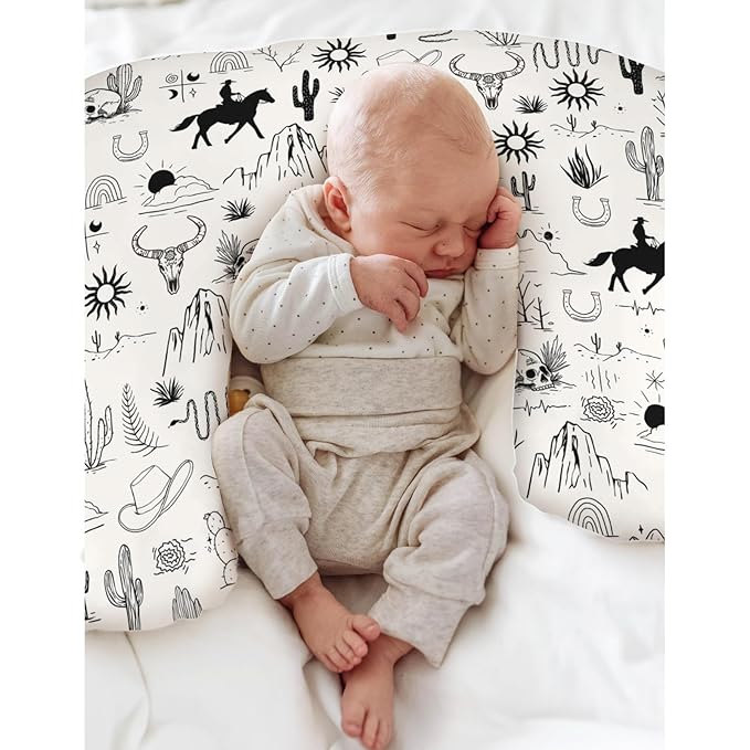 Western Cowboy Baby Nursing Pillow Covers for Boy Girl Wild West Cactus Mountain Snake Cattle Skull Sun Nursing Pillow Slipcovers for Breastfeeding Pillows Desert Adventure Soft Stretchy Cover