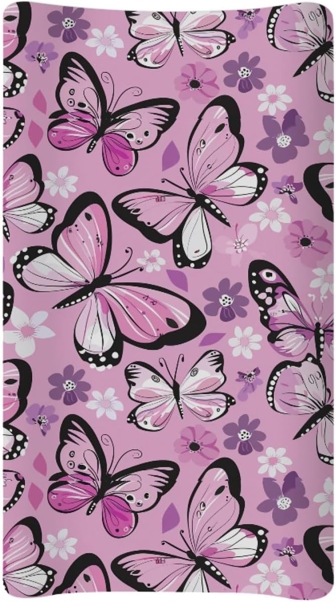 Changing Pad Covers for Boys Girls, Butterfly Diaper Changing Table Pad Cover Soft Breathable Changing Mat Cover for 32''x16 Cute Birthday Gifts for Baby