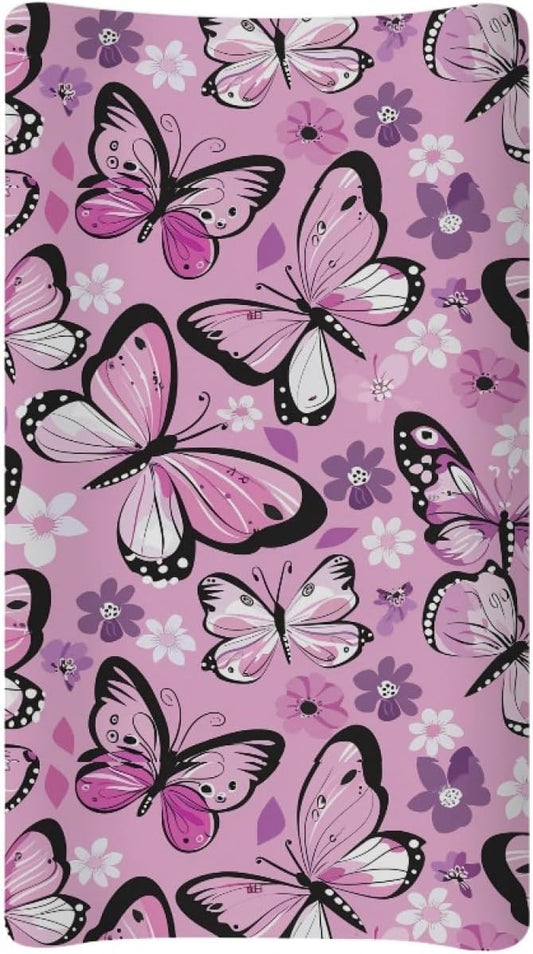 Changing Pad Covers for Boys Girls, Butterfly Diaper Changing Table Pad Cover Soft Breathable Changing Mat Cover for 32''x16 Cute Birthday Gifts for Baby