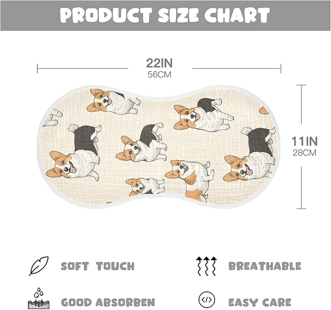 Cute Corgis Dogs Burp Cloths Baby Boys Girls Absorbent Soft Cotton Burping Cloths Rags 2 Pack