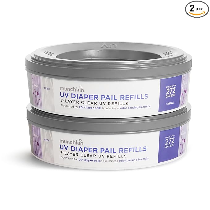 Munchkin® UV Diaper Pail Refill Rings, Holds up to 544 Newborn Diapers, 2 Pack