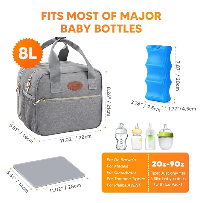 PIIOSER Breastmilk Cooler Travel Bag with Ice Pack, Compatible with Wearable Breast Pumps & Accessories - Portable Hands Free Breast Pump Carrying Case for Nursing & Working Moms, Grey