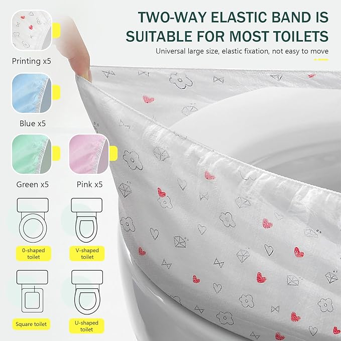 20 Pack Disposable Toilet Seat Cover Waterproof Non-Woven Fabric, Disposable Toilet Seat Covers for Travel, Disposable Seat Covers for Outing Hotel Hospital Public Toilet (4 Colors)