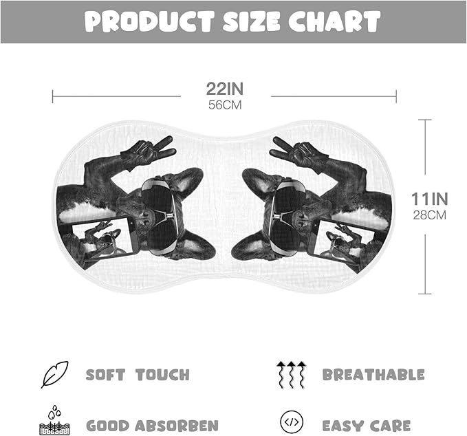 Cool French Bulldog Dog Take Selfie Muslin Burp Cloths for Baby 4 Pack Soft 100% Cotton Baby Washcloths Bibs for Boy Girl