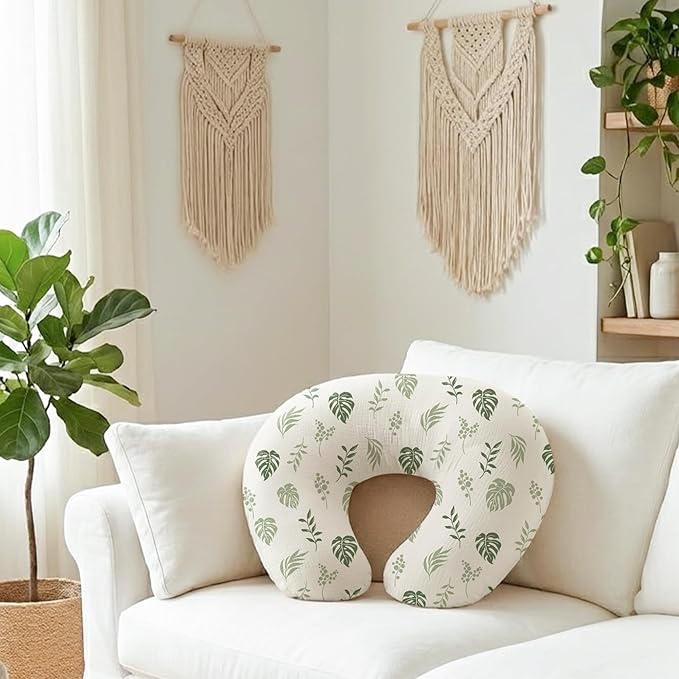 Muslin Nursing Pillow Covers, 2 Pack, Soft & Adorable Slipcovers with Zipper Closure, 100% Cotton Covers for Breastfeeding Pillows (Leaf, Green)