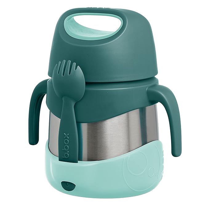 b.box Insulated Food Jar with Spork for Toddlers | Easy Open Container | Stainless Steel, 5hrs+ of Perfect Temperatures | Dishwasher Safe, BPA Free (Emerald Forest, 11oz)