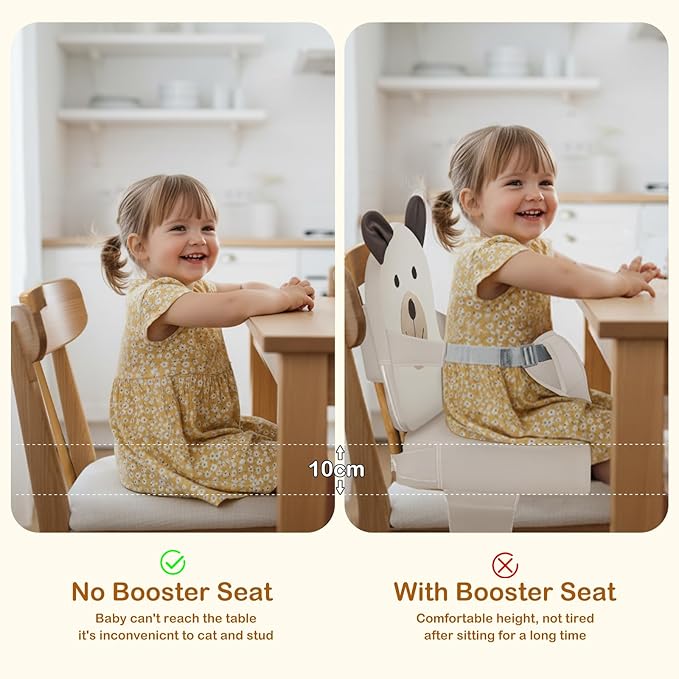 Booster Seat for Kitchen Chair, Toddler Kids Booster Seats for Dining Table with Backrest and Adjustable Strap, Portable PU Waterproof Travel Baby Boy Girl Booster Increasing Cushion (White, OneSize)