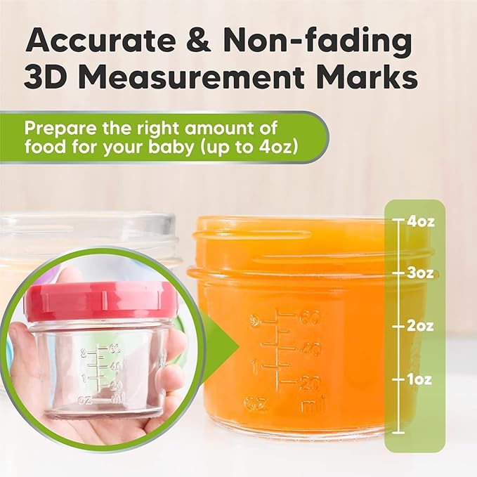 KeaBabies 12-Pack Baby Food Glass Containers and Suction Plates for Baby, Toddler - 4 oz Leak-Proof, Microwavable, Baby Food Storage Container - 3-Pack 100% Silicone Divided Baby Plates with Suction